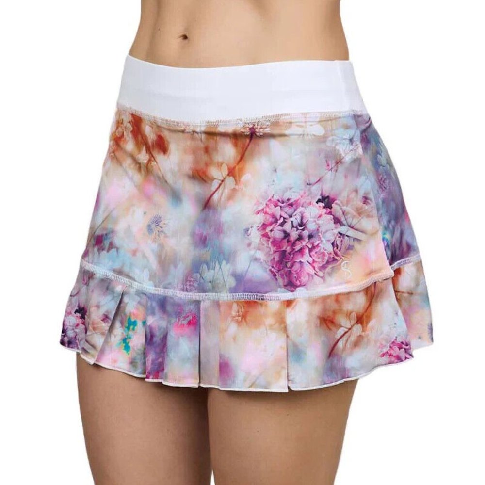 Floral Watercolor Ruffle Mini Skort - White Waistband